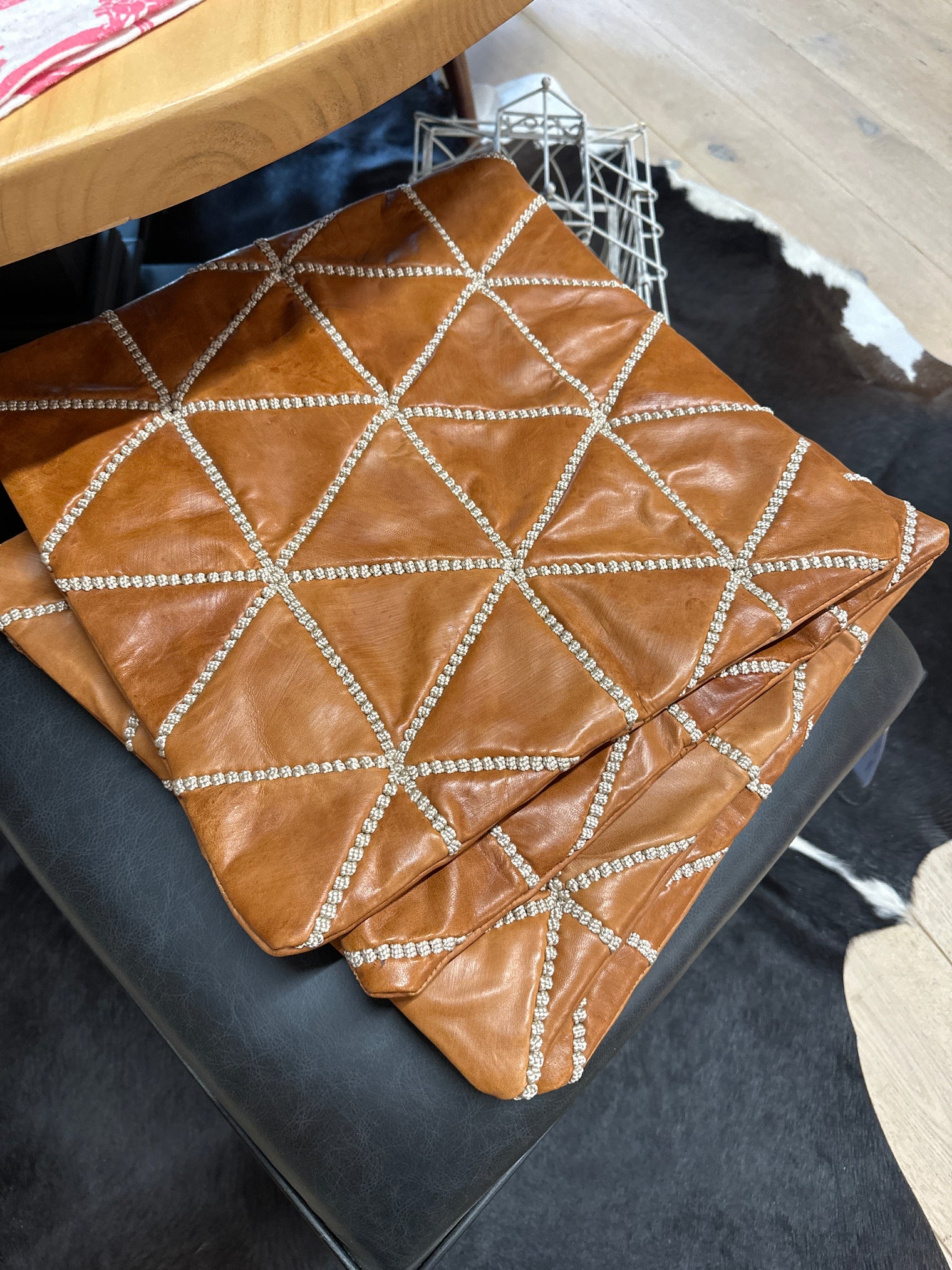 Leather Pillow Cover with Rope Detail
