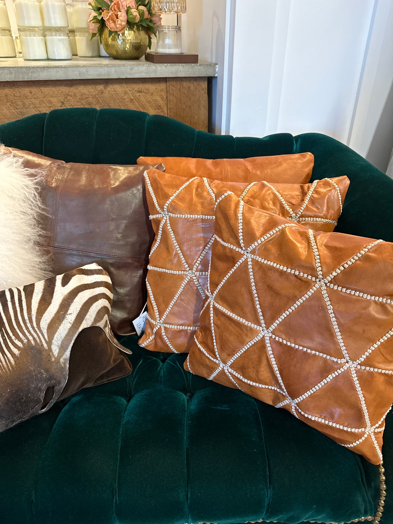 Leather Pillow Cover with Rope Detail