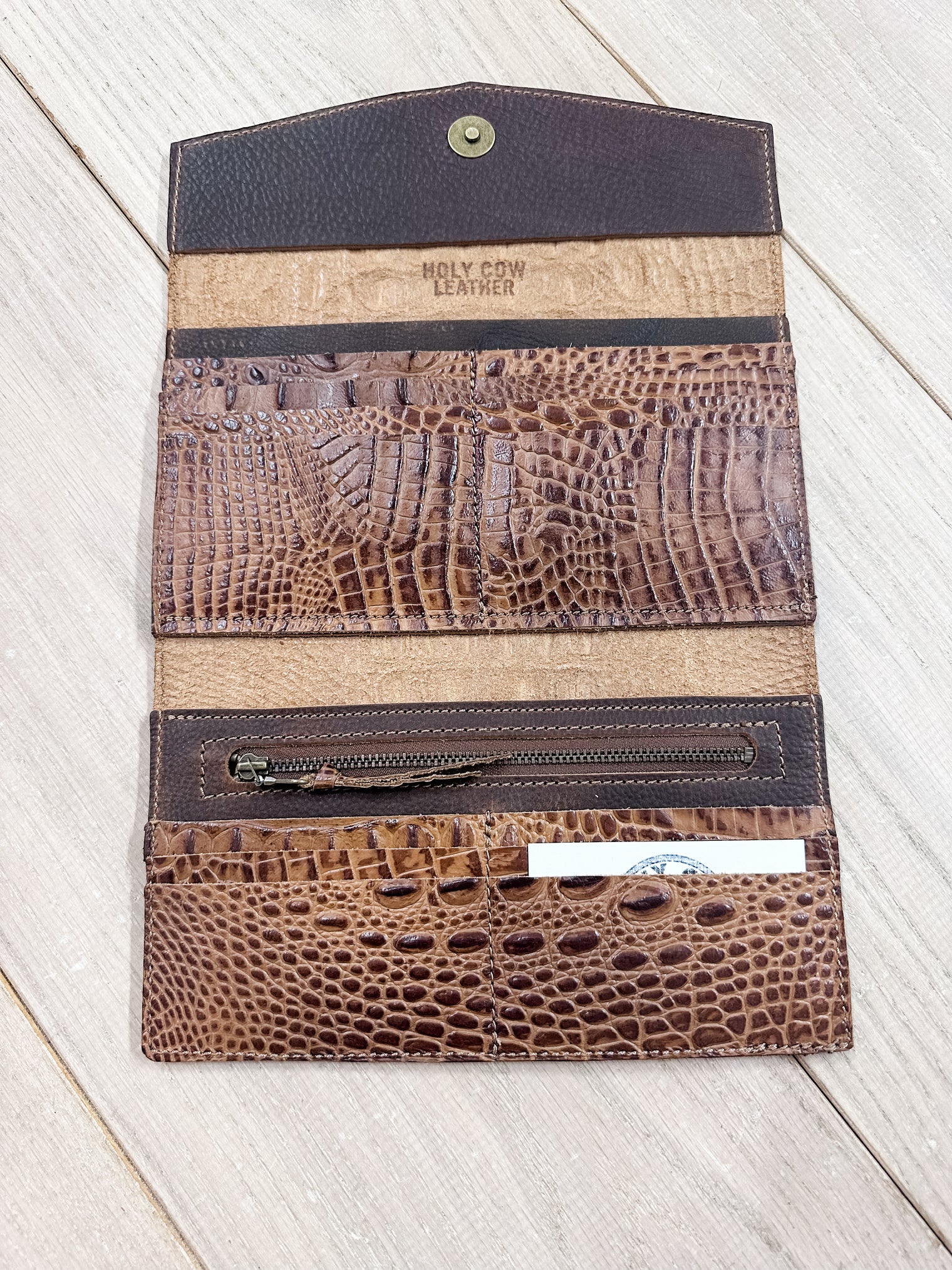 Blair Leather Wallet in Saddle Embossed Croc*MADE AND READY TO SHIP*