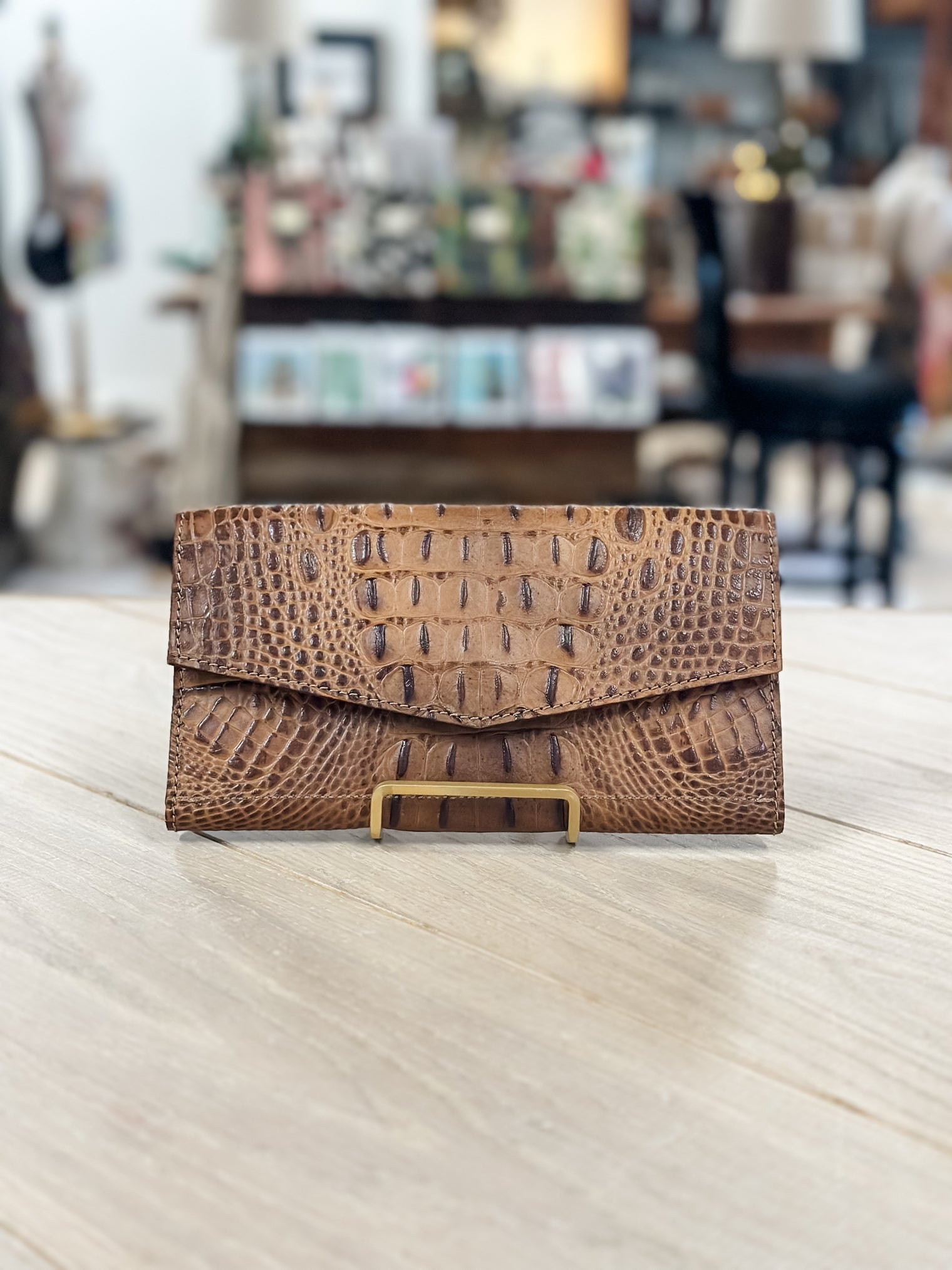 Blair Leather Wallet in Saddle Embossed Croc*MADE AND READY TO SHIP*