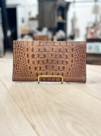 Blair Leather Wallet in Saddle Embossed Croc*MADE AND READY TO SHIP*