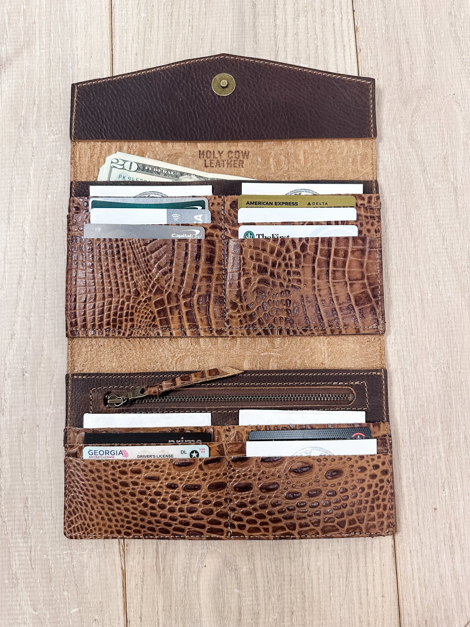 Blair Leather Wallet in Saddle Embossed Croc*MADE AND READY TO SHIP*