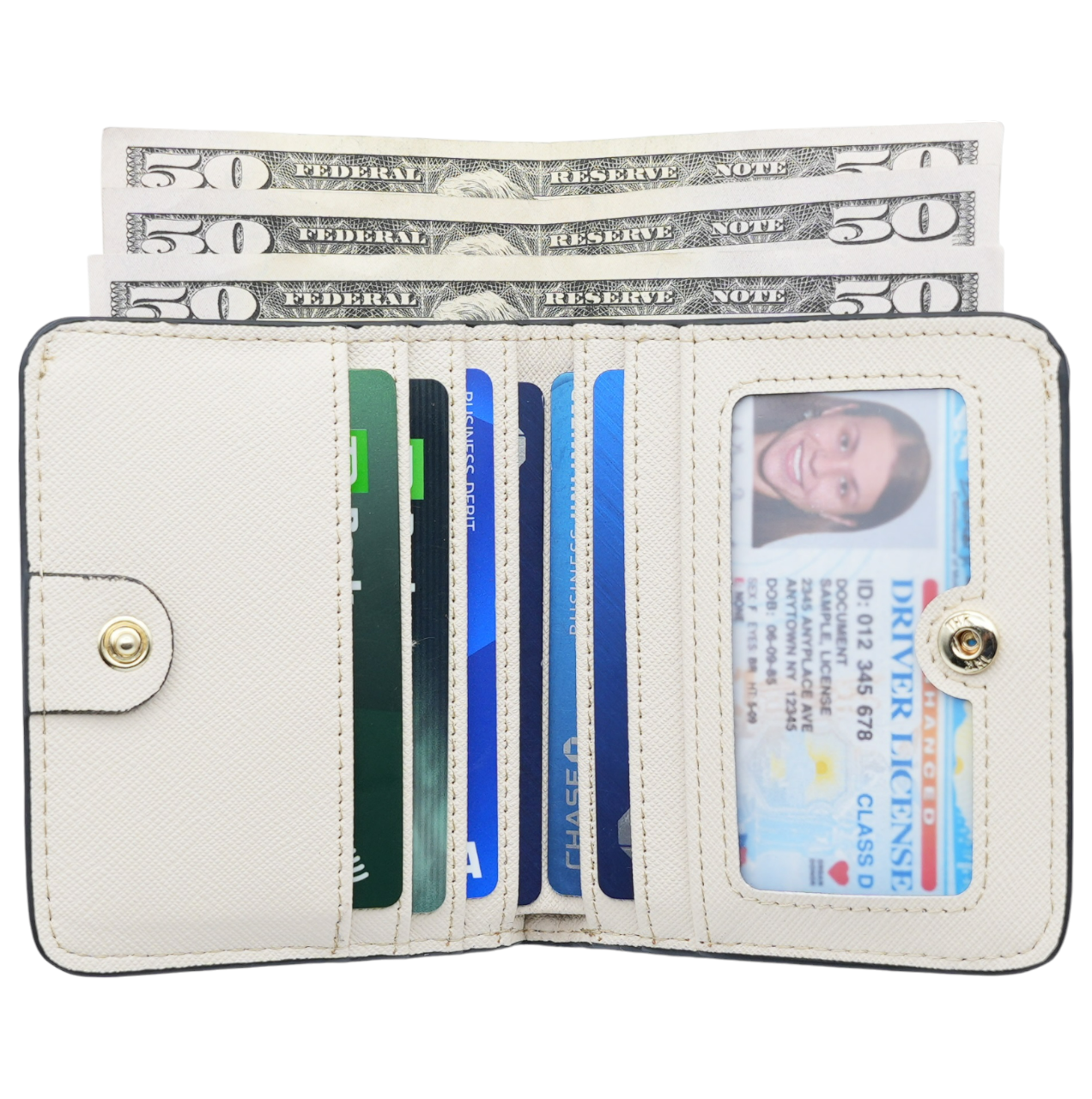 Women's Small Compact Bifold Wallet with Window ID